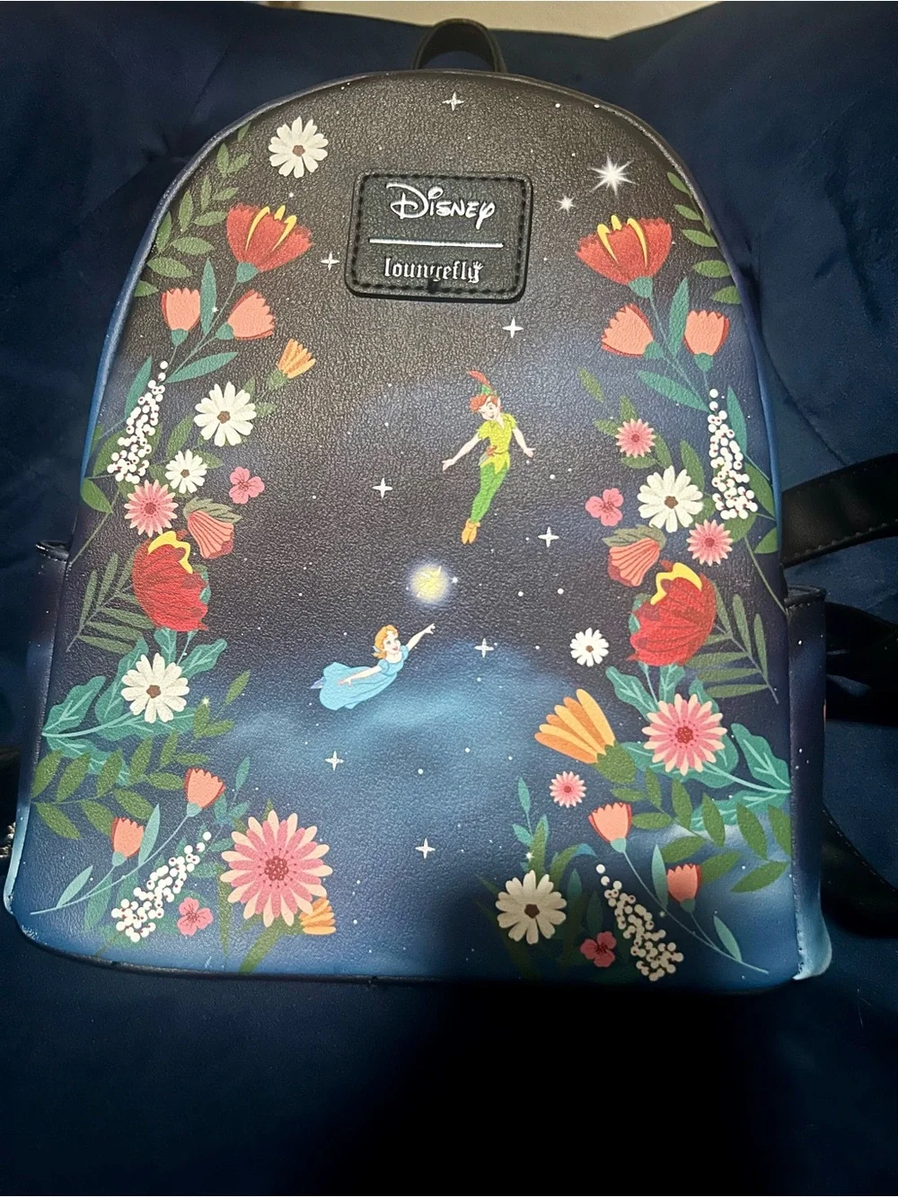 Loungefly Navy Peter Pan Floral Kids Mini Backpack